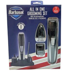 Barbasol 7 PC All In One Grooming Set Interchangeable Stainless Attatchments New